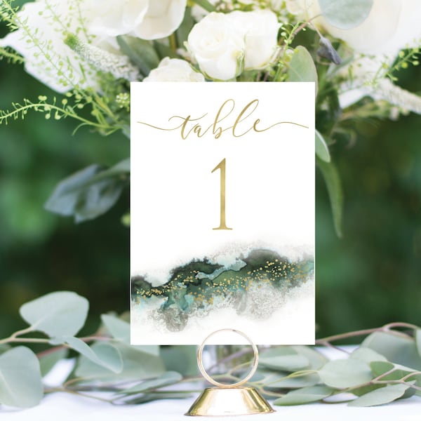 Green and Gold Foil Table Numbers Handmade Custom Wedding #1157 4x6