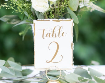 Torn Edge Gold Foil & Ivory Table Numbers Handmade Wedding Style #0134TFE