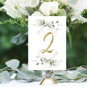 Aquarelle et feuille d'or, feuilles, numéros de table de mariage, cartes de numéros de table en or, numéro de table de mariage, livraison gratuite ! #1166 4x6