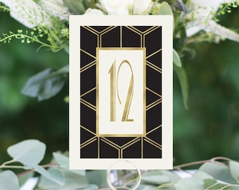 Art Deco Gold Foil Table Numbers: 4x6 Wedding Reception Decor