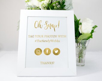 Gold Foil Wedding Hashtag Sign, Elegant, Unique, Chic, Bridal, available in gold, copper, rose gold, or silver