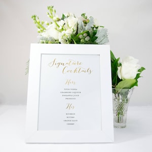 Gold Foil Signature Cocktails Wedding Bar Sign: Rustic Elegant Decor
