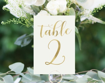 Ivory and Gold Foil Wedding Table Numbers, Handmade, Elegant, Chic, also in Rose Gold, Copper, or Silver Foil  #1134 4x6