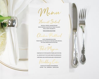 Gold Wedding Menu Card, Bar Menu for Events and Weddings, Dinner Menu, Wedding Decor