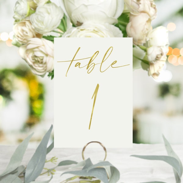 Gold and Ivory Wedding Table Numbers, Wedding Table Decor, Gold Foil Table Numbers, Wedding Table Numbers, #1186 4x6