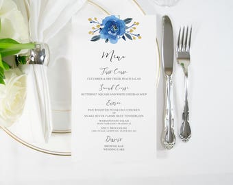 Navy and Gold Wedding Menu Card, Bar Menu for Events and Weddings, Dinner Menu, Wedding Decor