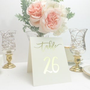 Tented Ivory and Gold Foil Table Numbers Handmade Wedding Style 0135 image 1