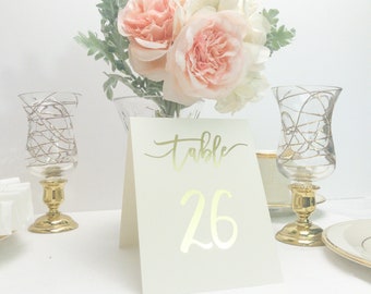 Tented Ivory and Gold Foil Table Numbers Handmade Wedding Style #0135