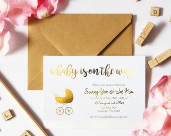 Pretty and Chic Gold Foil Handmade Baby Shower Invite
