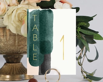Abstract Gold Table Numbers, Wedding Table Numbers, Rustic Table Numbers, Foil Table Numbers, Emerald Green Wedding Table Numbers, #1177 4x6