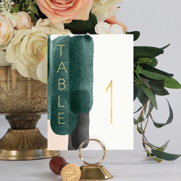 Abstract Gold Table Numbers, Wedding Table Numbers, Rustic Table Numbers, Foil Table Numbers, Emerald Green Wedding Table Numbers, #1177 4x6