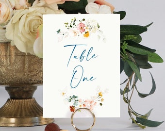 Floral Watercolor Wedding Table Numbers (4x6)
