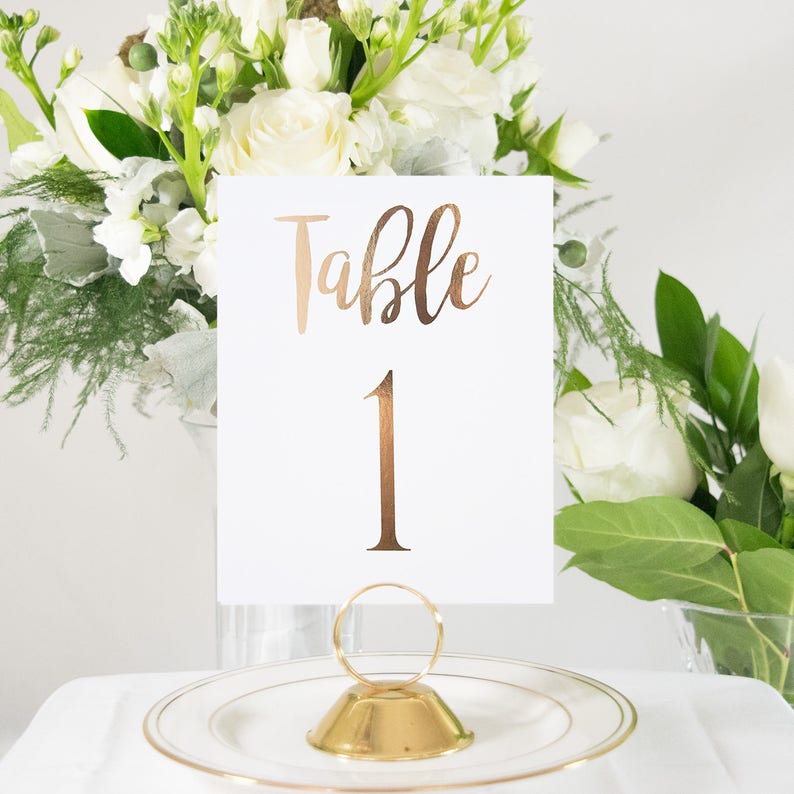 Rose gold table numbers wedding table numbers rustic table etsy