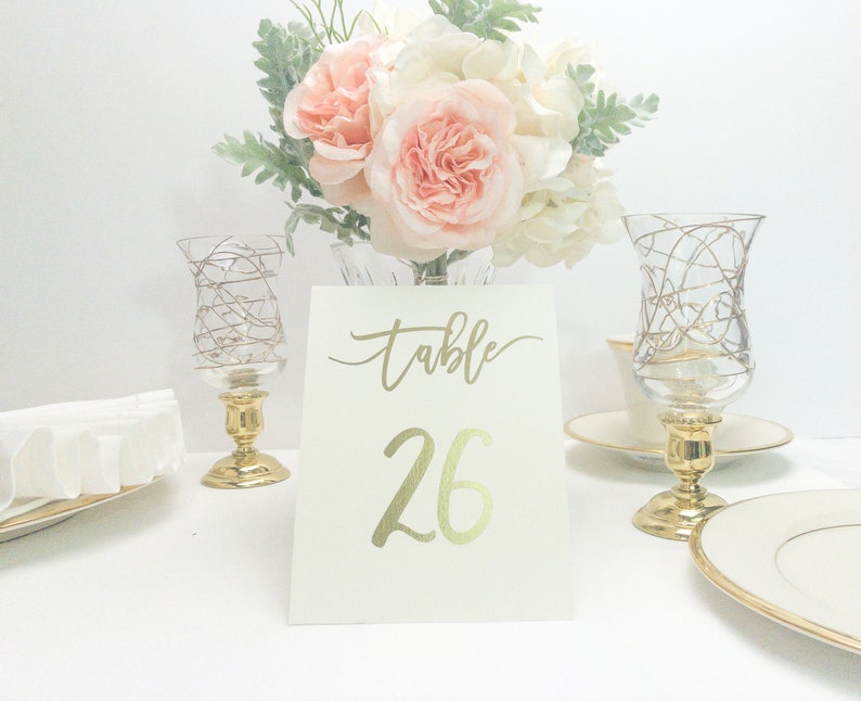 Tented Ivory and Gold Foil Table Numbers Handmade Wedding Style 0135 image 2