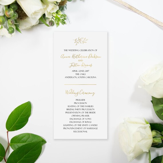 Gold Foil Elegant Script Wedding Program Handmade Etsy