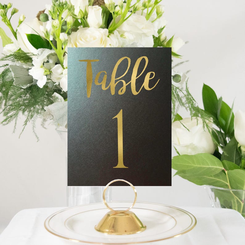 Black and Gold Foil Table Numbers Handmade Wedding 0102NB image 1