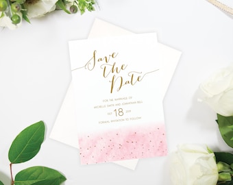 Foil Pressed Blush and Rose Gold Starry Save the Date Real Foil Handmade Save The Date Deposit