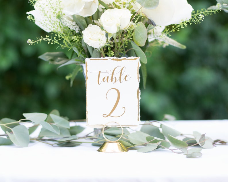Torn Edge Gold Foil & Ivory Table Numbers Handmade Wedding Style 0134TFE image 1