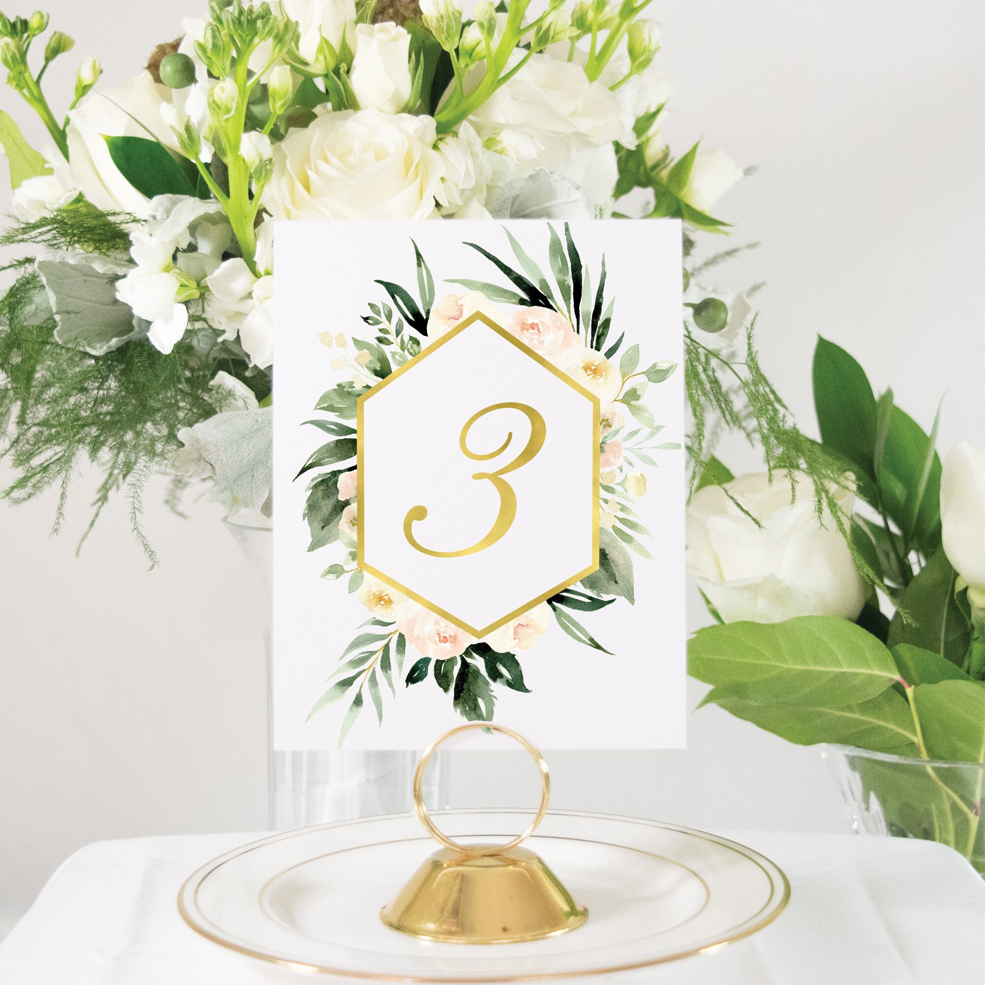 Greenery Blush Pink Gold Floral Table Numbers Wedding Etsy