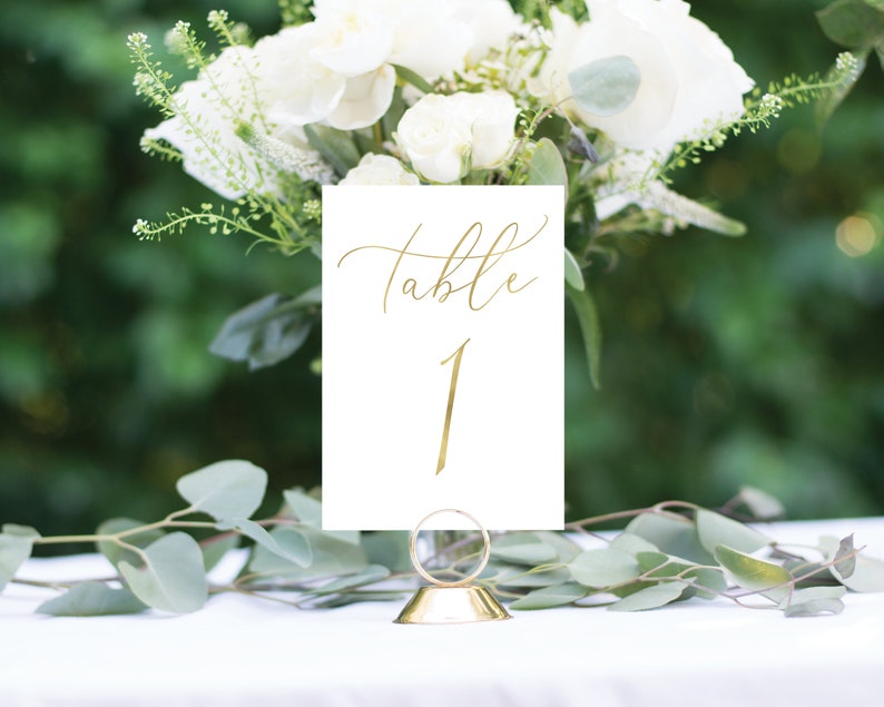 Gold Wedding Table Numbers, Wedding Table Decor, Gold Foil Table Numbers, Wedding Table Numbers, 1174 4x6 Gold + White