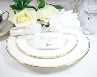 Greenery Gold Foil Wedding Place Cards, Handmade Escort Cards