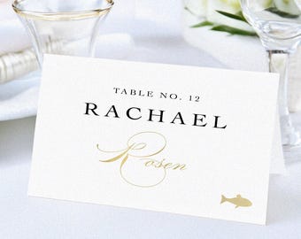 Elegant Gold Foil Wedding Place Cards with Food Icons