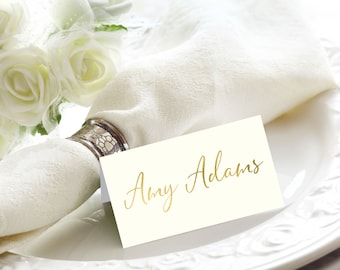Custom Gold Foil Wedding Place Cards: Fancy Script Seating Cards