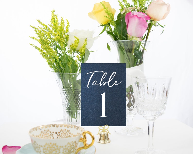 Navy Blue Table Numbers, Wedding Table Numbers, Rustic Table Number, Foil Table Numbers, 1123 4x6 image 2