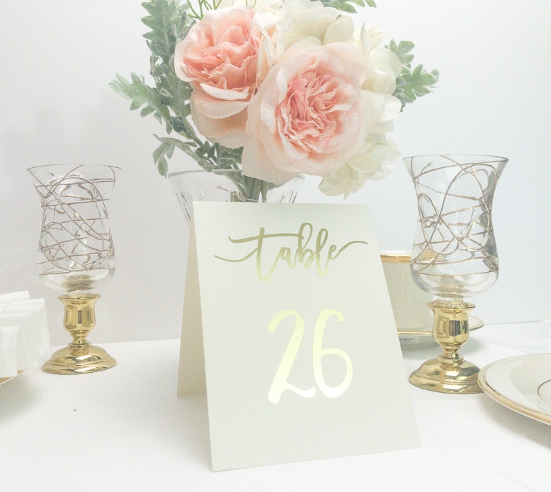 Tented Ivory and Gold Foil Table Numbers Handmade Wedding Style 0135 image 1