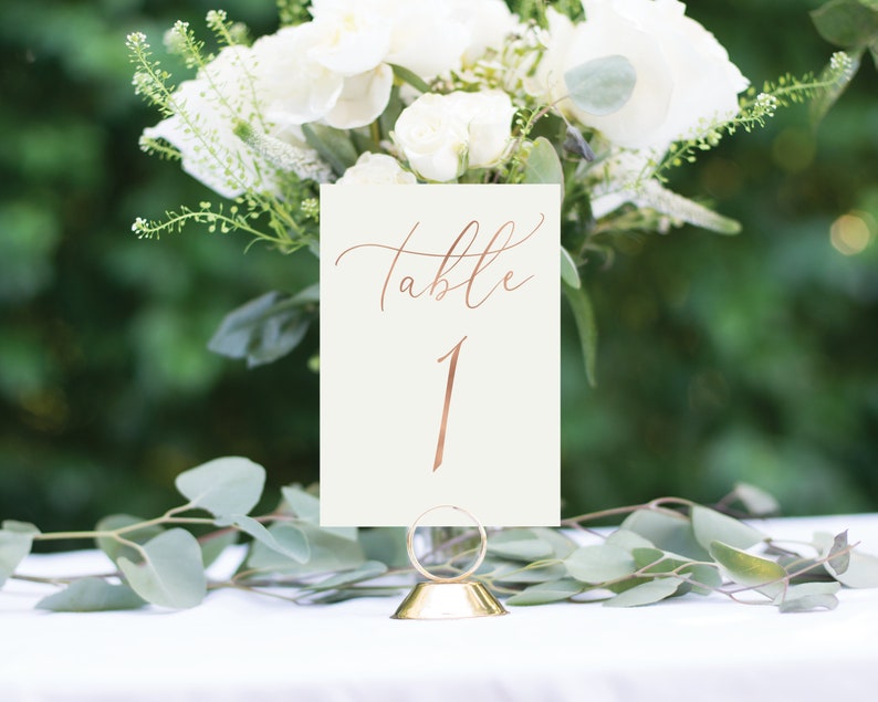 Gold Wedding Table Numbers, Wedding Table Decor, Gold Foil Table Numbers, Wedding Table Numbers, 1174 4x6 Rose Gold + Ivory