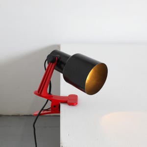1970&#39;s Black Enameled Clip On Lamp with Red Clamp