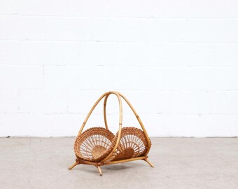 Mid-Century Rattan Flower Basket