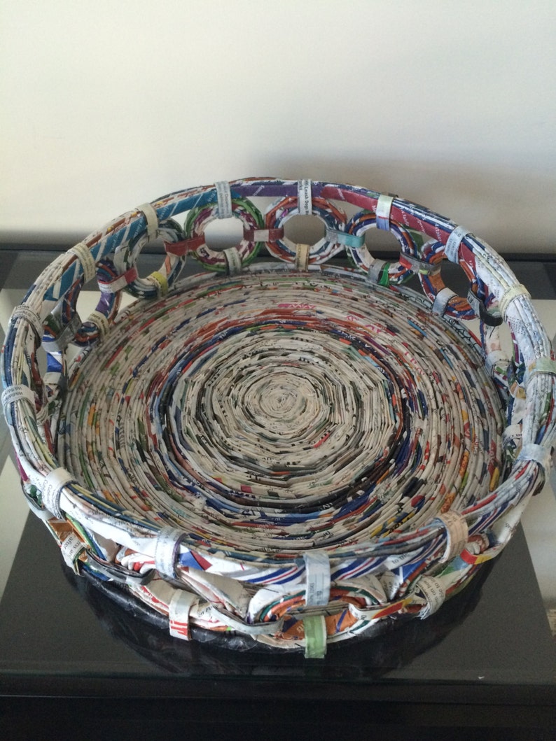 Handmade Recycled Around Paper Basket Tray Etsy
