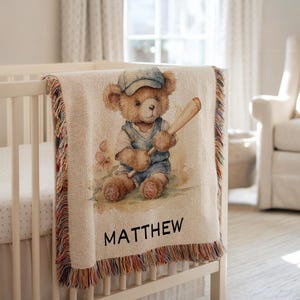 Personalized Baseball Bear Baby Blanket Baseball Nursery Decor Baby Shower Gift Custom Baseball Baby Name Blanket Boy Nursery Gift