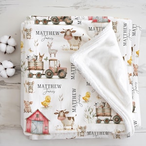 Couverture personnalisée avec nom d&#39;animal de la ferme pour bébé, idée cadeau pour bébé garçon et nouveau-né, couverture avec nom d&#39;animal de la ferme