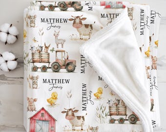Personalized Farm Animal Baby Name Custom Blanket Gift Idea For Baby Boy Newborn Baby Farm Animal Blanket with Name Hospital Blanket