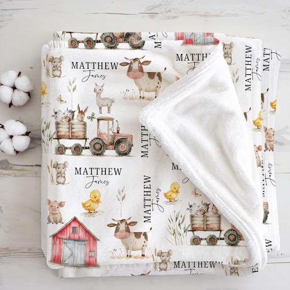 Personalized Farm Animal Baby Name Custom Blanket Gift Idea For Baby Boy Newborn Baby Farm Animal Blanket with Name Hospital Blanket