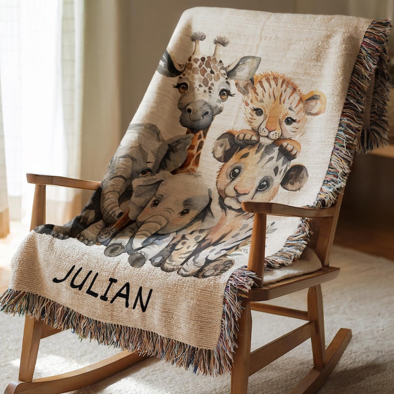 Personalized Safari Baby Blanket Safari Nursery Decor Baby Shower Gift ...