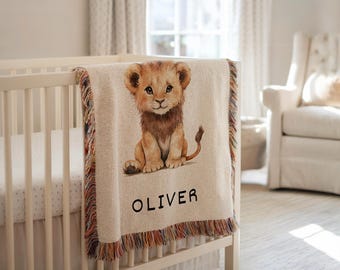 Personalized Lion Baby Blanket Safari Nursery Decor Baby Shower Gift Custom Baby Name Blanket Safari Baby Blanket Jungle Theme Nursery