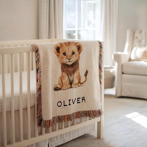 Personalized Lion Baby Blanket Safari Nursery Decor Baby Shower Gift Custom Baby Name Blanket Safari Baby Blanket Jungle Theme Nursery
