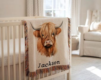Couverture personnalisée pour bébé vache Highland Decor vache pour chambre de bébé cadeau de shower de bébé Couverture personnalisée prénom pour bébé vache couverture pour bébé sur le thème vache