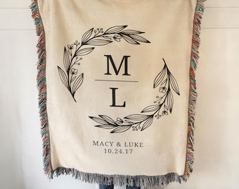 Personalized Throw Couples Blanket Custom Wedding Present Bridal Shower Gift for Newlyweds Cotton Anniversary Gift Engagement Gift