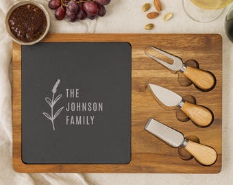 Tabla de quesos personalizada, tabla de charcutería personalizada, tabla de servir de madera de acacia grabada a medida, regalo de boda, regalo de inauguración de la casa