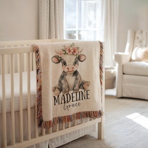 Personalized Cow Baby Blanket Cow Nursery Decor Baby Shower Gift Custom Baby Name Blanket Cow Baby Blanket Cow Theme Nursery