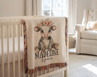 Personalisierte Kuh Baby Decke Kuh Kinderzimmer Dekor Baby-Dusche-Geschenk Benutzerdefinierte Baby Name Decke Kuh Baby Decke Kuh Thema Kinderzimmer