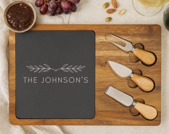 Tabla de quesos personalizada, tabla de charcutería personalizada, tabla de servir de madera de acacia grabada a medida, regalo de boda, regalo de inauguración de la casa