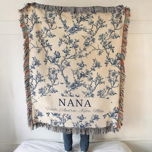Nana Blanket with Kids Names Personalized Grandmother Woven Blanket Custom Grandma Throw Cotton Blanket