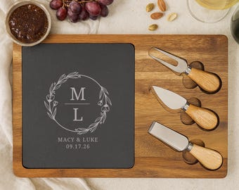 Tabla de quesos personalizada, tabla de charcutería personalizada, tabla de servir de madera de acacia grabada a medida, regalo de boda, regalo de inauguración de la casa
