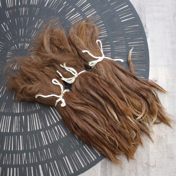 Suri Alpaca 6-7" UNWASHED Medium Brown, reroot Blythe Reborn Waldorf Folk Art Doll hair locks wig curls weft bjd soft sculpture Minifee