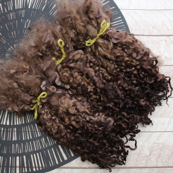 Wensleydale 8 inch, Dark Brown, Blythe Waldorf BJD Reborn Folk Art Soft Sculpture doll hair weft reroot wool locks curls wig long